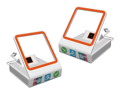 Two Daily Electrical Scanning Devices With White Body Orange Frames Transparent Screens And Bottom Icons 3d model