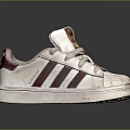 Stylish White Red Striped Sneakers With Classic Brand Logo On Tongue And White Laces