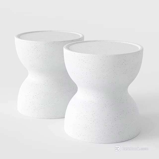 Two White Speckled Side Tables With Modern Rounded Unique Design 3d model
