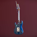 Blue Electric Guitar Instrument with Art Supplies and Sticker on Dark Background