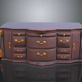 Traditional Dark Wooden Cabinet With Golden Handles Drawers And Decorative Carvings Smooth Glossy Surface Design