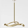 Golden Modern Chandelier With Curved Metal Frame And Minimalist Design For Interior