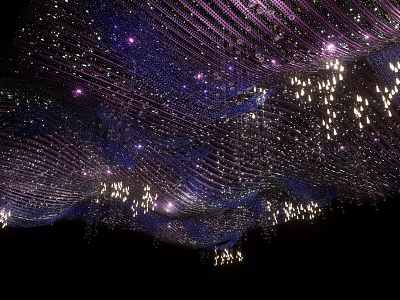 Banquet Hall Ceiling With Purple Blue Net Like Structures And Sparkling Lights 3d model