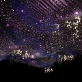 Banquet Hall Ceiling With Purple Blue Net Like Structures And Sparkling Lights 3d model