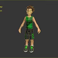 Cartoon 3D Male Character With Brown Hair Wearing Green Tank Top And Black Striped Shorts