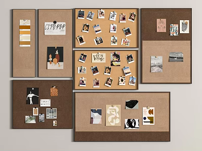 Photo Wall With Multiple Corkboards Displaying Photos Cards And Decorative Notes 3d model