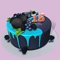 Delicious Birthday Cake With Blue Dripping Frosting Blackberries Blueberries Oreo Cookies And Number 15 Decoration