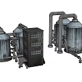 Industrial Equipment With Metal Tanks Connected Piping Systems And Control Cabinet