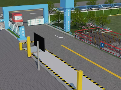 Parking Entrance Facility With Barrier Gate Vehicle Weighbridge And Road Markings 3d model
