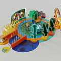 Vibrant Children's Playground With Heart Island House And Cartoon Characters