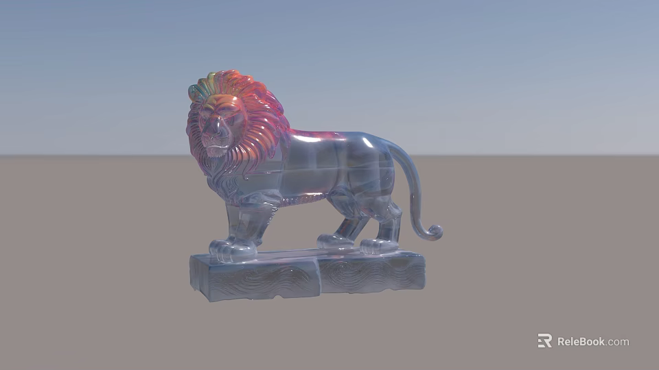 Colorful Mane Lion Sculpture With Transparent Material And Intricate Carving Base 3d model 