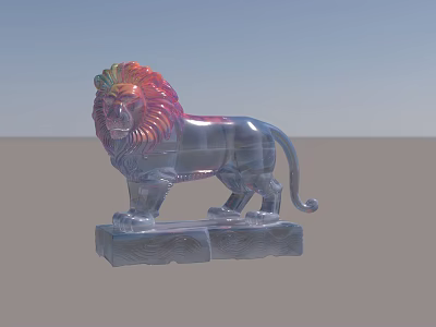 Colorful Mane Lion Sculpture With Transparent Material And Intricate Carving Base 3d model