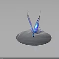 Elegant Fairy Character With Transparent Iridescent Blue Purple Gradient Butterfly Wings And Glowing Base