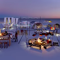 Camping Garden Landscape With Various Tents Fire Pit Areas Leisure Furniture And Decorative String Lights