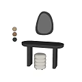 Minimalist Modern Black Dressing Table With Oval Mirror And Upholstered Stool Decorative Balls 3d model