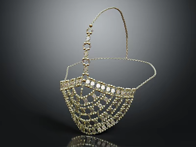 Luxurious Gold Embellished Fan Shaped Headpiece With Round Decorations And Chain Design 3d model