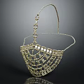Luxurious Gold Embellished Fan Shaped Headpiece With Round Decorations And Chain Design