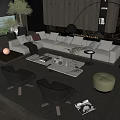 Modern Living Room Sofa and Coffee Table Set with Fireplace Green Stool Black Chairs