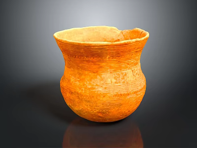Handcrafted Orange Clay Pot With Textured Surface And Ribbed Patterns On Dark Background 3d model