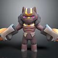Cartoon Creature Character With Brown Body Yellow Stripes Red Eyes And Muscular Armor Like Arms