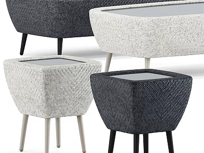 Modern Woven Stools With Gray And White Textures And Sleek Black Light Legs 3d model