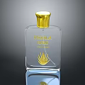 Woman holding Tequila Gold perfume with gold cap transparent bottle and agave leaf design