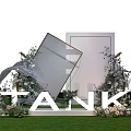 Elegant Car Showroom with Starry Sky Backdrop Floral Decorations Green Lawn and TANK