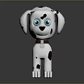 Cartoon Dalmatian Toy Figure With Black Spots Blue Eyes And Brown Collar On Dark Background