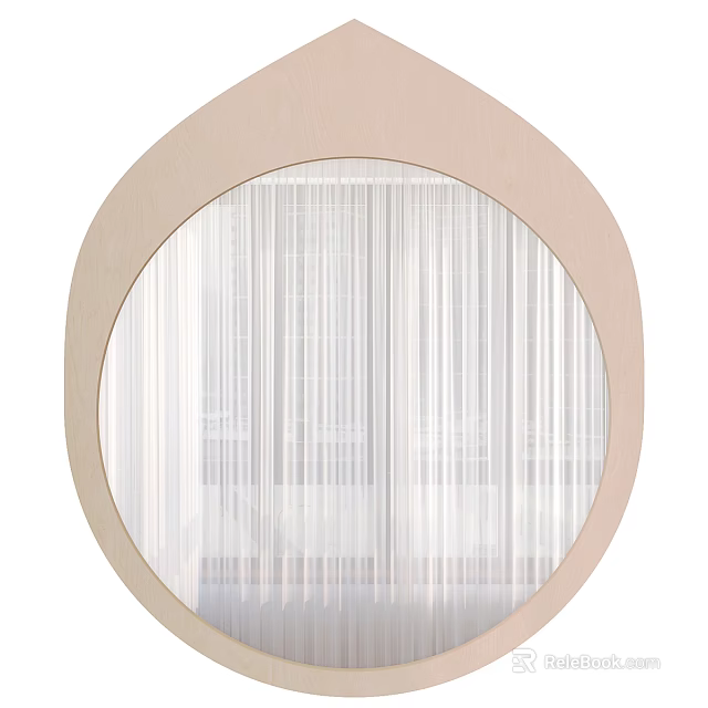 Round Light Pink Frame Mirror Reflecting White Curtains And Window View 3d model