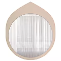 Round Light Pink Frame Mirror Reflecting White Curtains And Window View 3d model