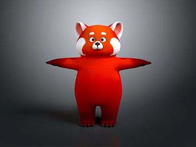 Red Panda Game Movie Character With Open Arms Standing Pose White Facial Features Red Body 3d model