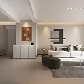 Modern Living Dining Room Interior With Open Layout Sofa Dining Table And Lighting