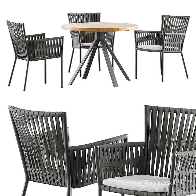 Gray Wicker Outdoor Chairs With Modern Design And Matching Table For Patio Use 3d model 