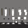 Various Toilet Types Including Wall Mounted Urinals Flush Squat Toilets with Tanks Trash Bins