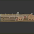 Model Barn With Connected Buildings Reddish Brown Roofs Red Doors Grass Staircase Reflective Black Base