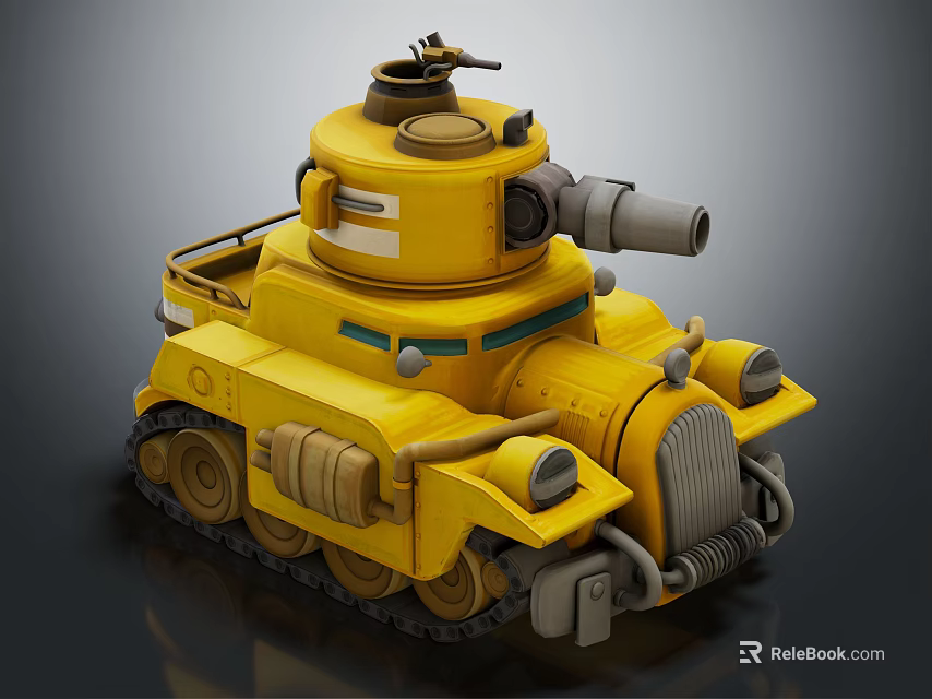 Detailed Yellow 3D Tank Model With Turret Cannon Headlights And Tracks 3d model 