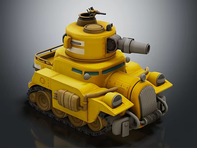 Detailed Yellow 3D Tank Model With Turret Cannon Headlights And Tracks 3d model