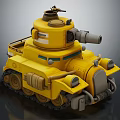 Detailed Yellow 3D Tank Model With Turret Cannon Headlights And Tracks