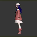 Game Movie Character With Blue Hair White Hat Pink Coat White Dress 3D Stylized Model