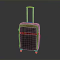 Purple And Pink Rolling Suitcase With Red Strap Telescopic Handle And Wheels 3d model