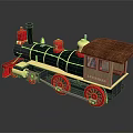 Vintage Steam Train Model With Black Body Red Wheels And Brown Roof