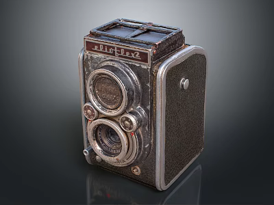 Vintage Twin Lens Camera with Retro Design Metal Leather Material and Circular Lenses 3d model