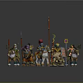 Men Riding Fantasy Mythical Creatures With Various Weapons And Colorful Flags