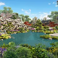 Traditional Chinese Ancient Architecture Garden Featuring Pond Rockery and Lush Green Landscape