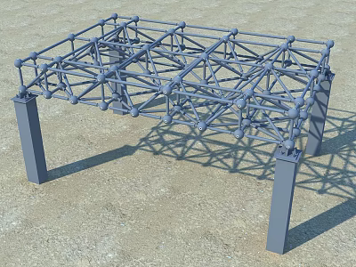 Steel Space Frame Truss Structure With Support Columns For Building Construction 3d model