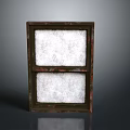 Snow Scene Through Old Wooden Window Frame Double Panes Red Rust Dark Background Reflection 3d model