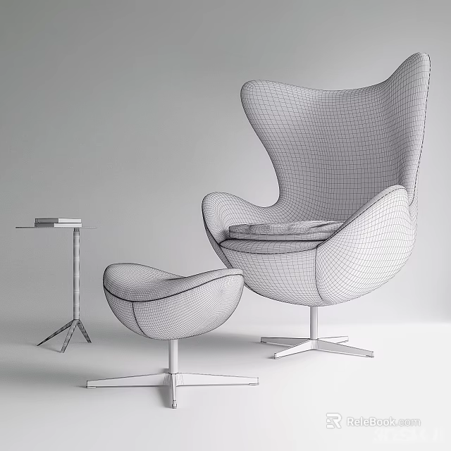 Modern Leisure Chair With Ottoman And Side Table In Minimalist Home Decor Design 3d model 