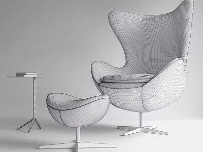 Modern Leisure Chair With Ottoman And Side Table In Minimalist Home Decor Design 3d model