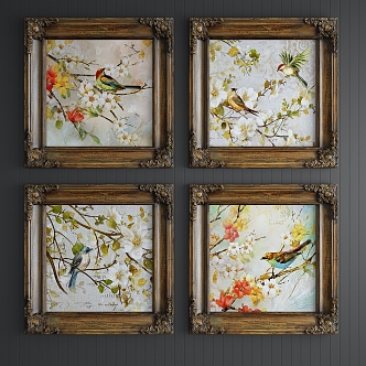 European Oil Painting Solid Wood Carved Frame Decorative Painting 3d model