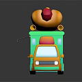 Green Food Truck With Large Hot Dog On Top And Red White Striped Awning